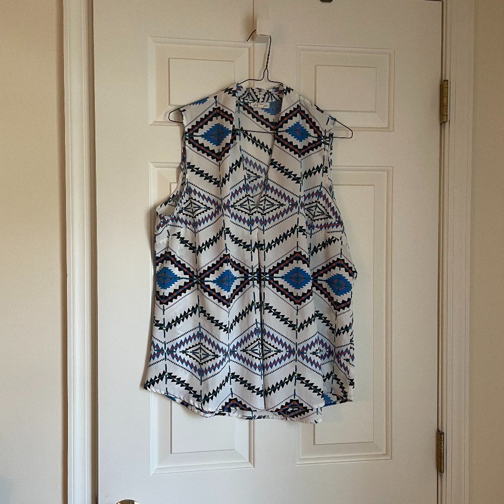 Southwest-printed sleeveless blouse